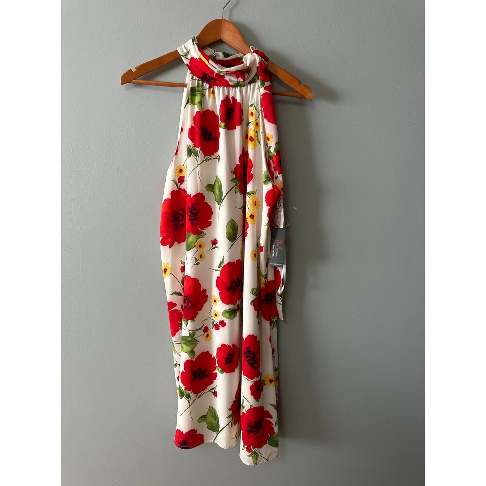 JM Studio by John Meyer Floral Halter Dress Womens 12 Red White Midi Sleeveless